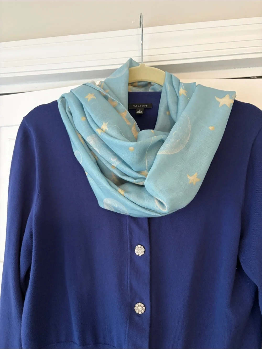 Light Blue Celestial Star & Moon Scarf.